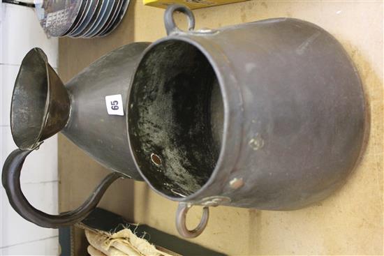 Victorian conical copper jug and a tapered copper vase